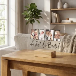 Personalisierbares Acrylglas als Geschenk für die beste Mama | Acrylbild mit 3 Fotos