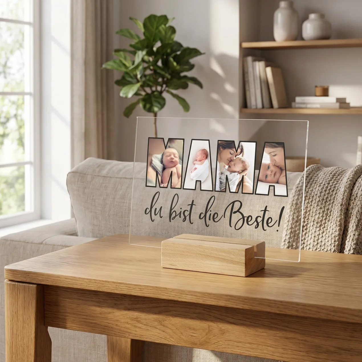Personalisierbares Acrylglas als Geschenk für die beste Mama | Acrylbild mit 3 Fotos