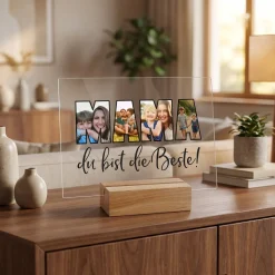 Personalisierbares Acrylglas als Geschenk für die beste Mama | Acrylbild mit 3 Fotos