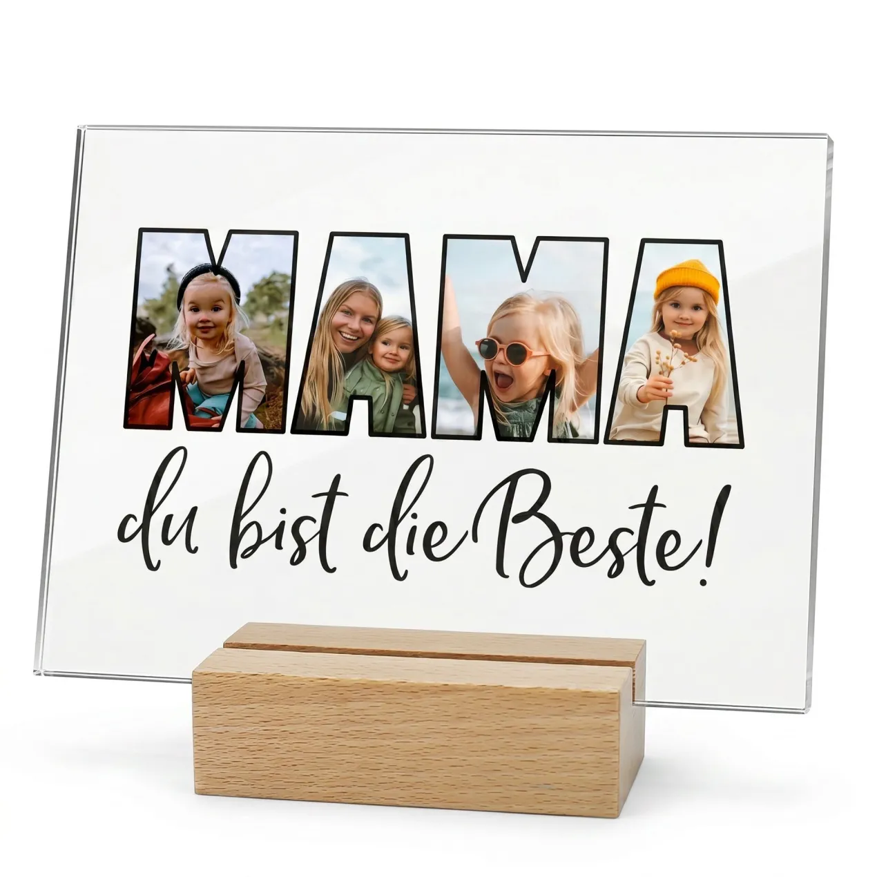 Personalisierbares Acrylglas als Geschenk für die beste Mama | Acrylbild mit 3 Fotos