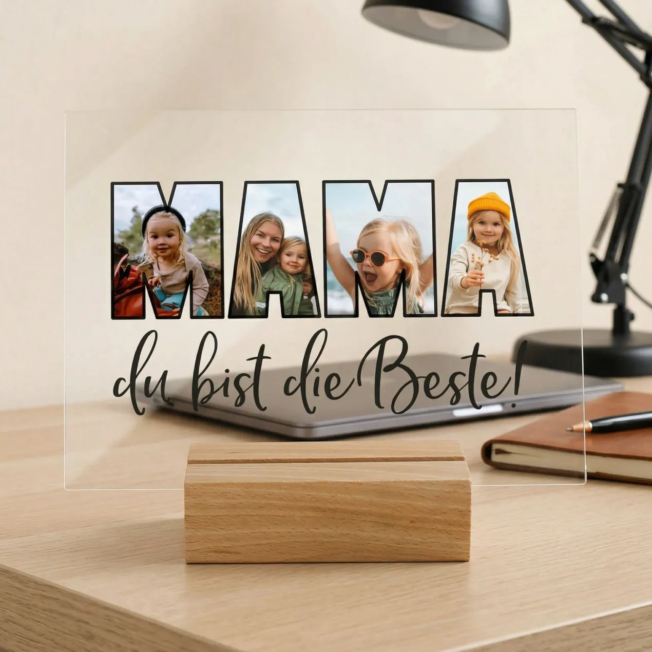 Personalisierbares Acrylglas als Geschenk für die beste Mama | Acrylbild mit 3 Fotos