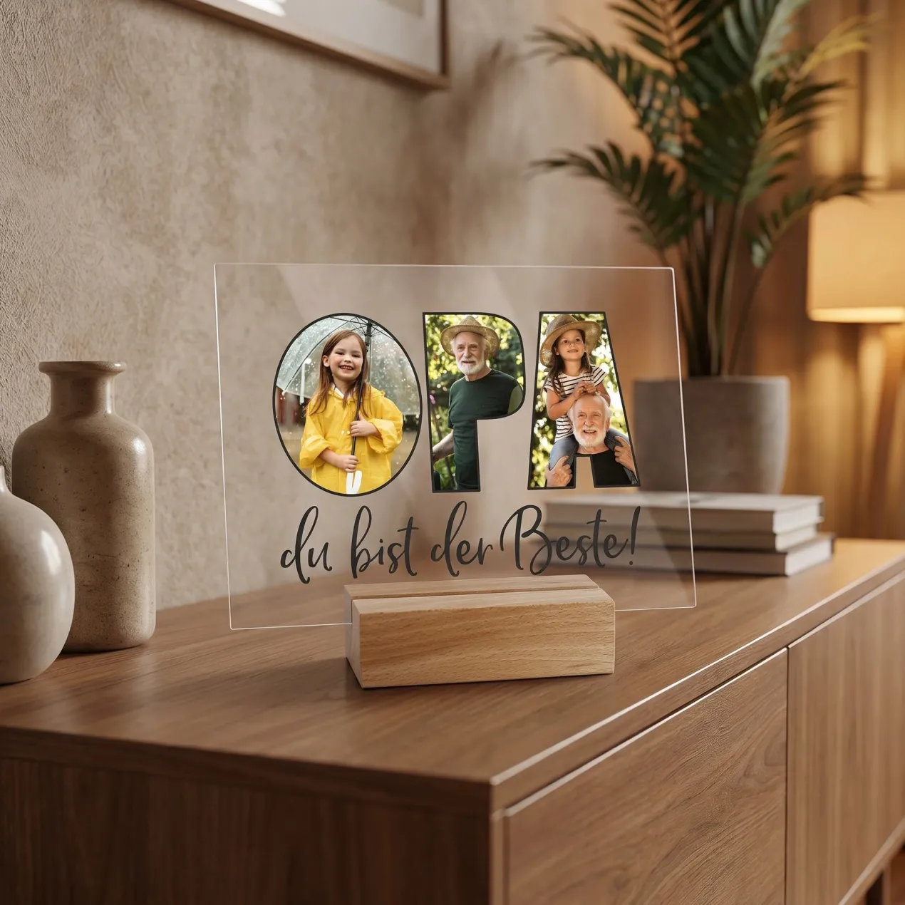 Personalisierbares Acrylglas mit 3 eigenen Fotos | Acrylbild als Geschenk für den besten Opa
