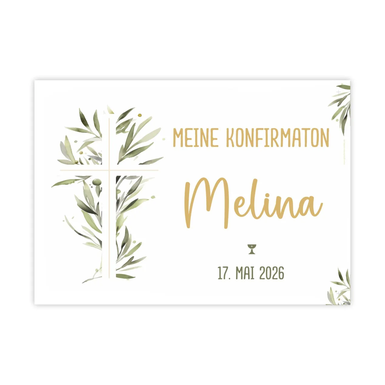 Personalisierbares Banner zur Taufe, Kommunion o. Konfirmation 70x50cm | Kreuz mit Ölzweig