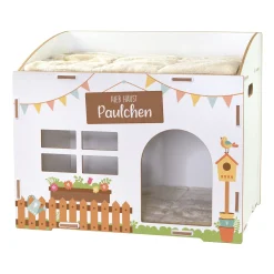 Personalisierbares clipfritz Katzenhaus aus Holz mit Fenster & Kissen | Geschenk für Katzen