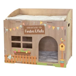 Personalisierbares clipfritz Katzenhaus aus Holz mit Fenster & Kissen | Geschenk für Katzen