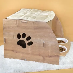 Personalisierbares clipfritz Katzenhaus mit Futterstation | Holz Haus mit Name für Katzen