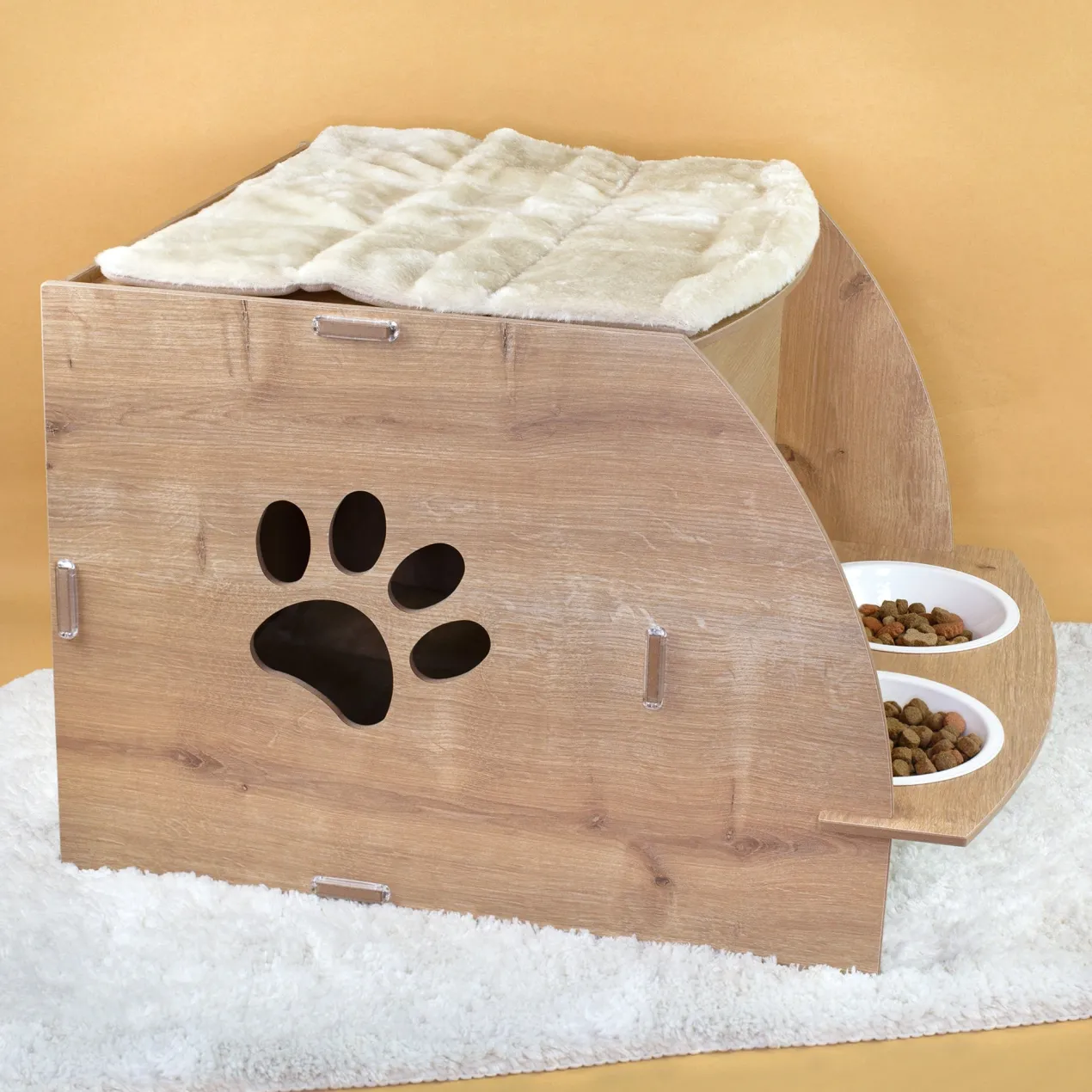 Personalisierbares clipfritz Katzenhaus mit Futterstation | Holz Haus mit Name für Katzen
