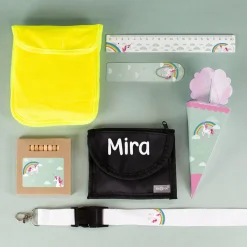 Personalisierbares Einhorn Geschenkset zur Einschulung für Mädchen | 8 Teile