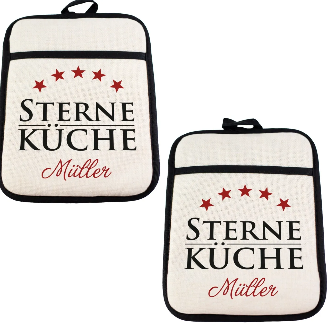 Personalisierbares 2er Set Topflappen mit Grifftasche & Silikonrückseite | Sterne Küche
