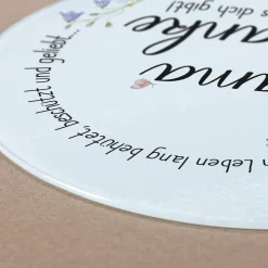 Personalisierbares Glasbrettchen „Mama, Danke!“ mit Wiesenblumen & Spruchkreis