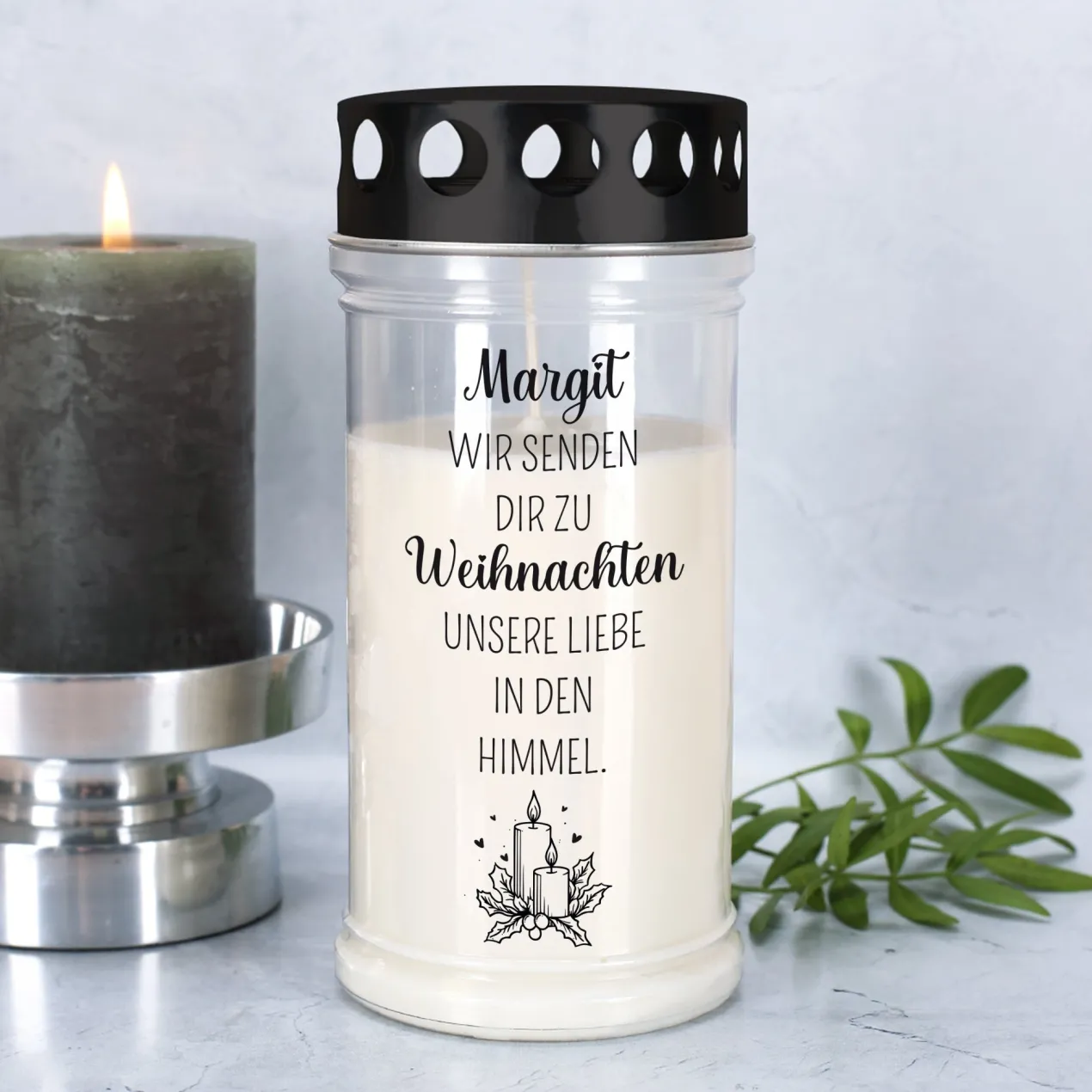 Personalisierbares Grablicht zu Weihnachten | Liebe in den Himmel | 2 Größen