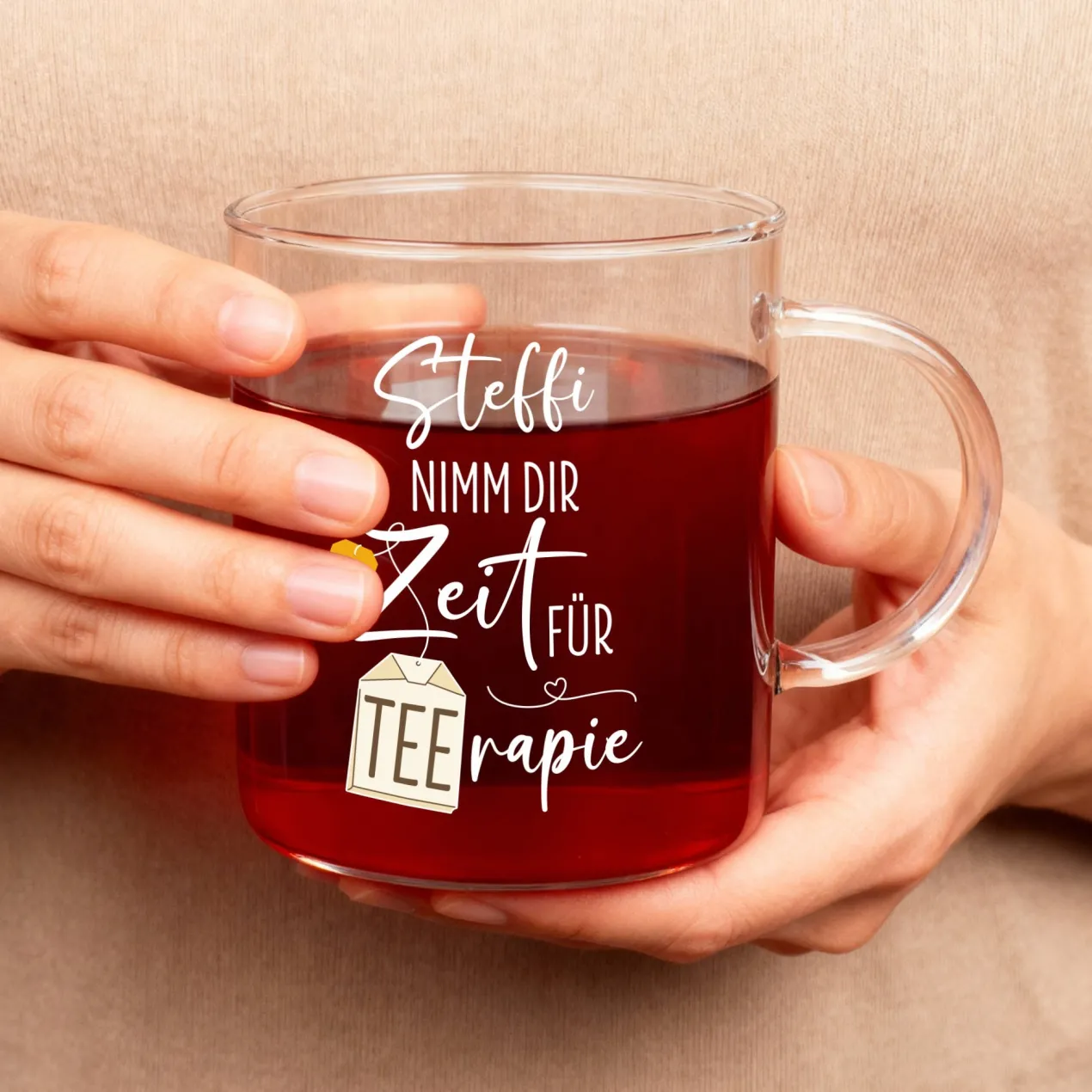 Personalisierbares Leonardo-Teeglas mit lustigem TEErapie-Spruch & Name | Geschenk für Genießer 570 ml