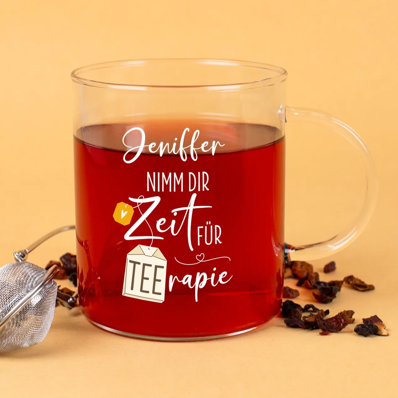 Personalisierbares Leonardo-Teeglas mit lustigem TEErapie-Spruch & Name | Geschenk für Genießer 570 ml