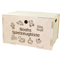 Personalisierbare Spielzeugkiste aus Holz mit Deckel | clipfritz® Aufbewahrungsbox stapelbar