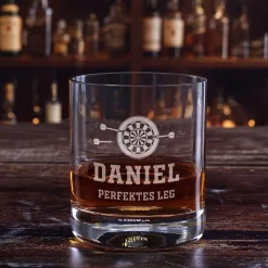 Personalisierbares Whisky Glas mit Dart Gravur | Whiskeyglas mit Name für Dartspieler