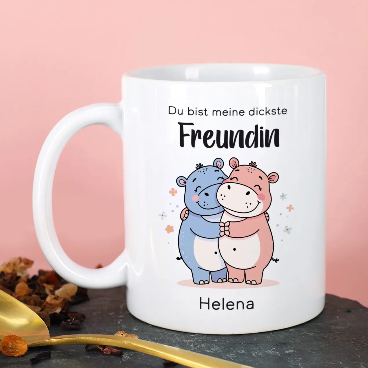 Personalisierbare Tasse für die dicksten Freunde | Nilpferd-Motiv