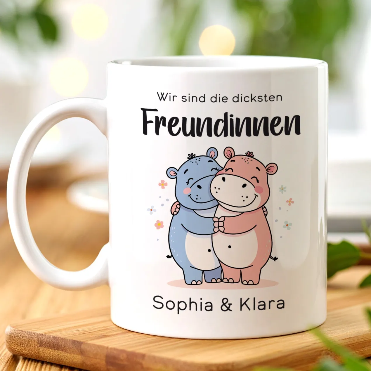 Personalisierbare Tasse für die dicksten Freunde | Nilpferd-Motiv