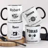 Personalisierbare Tasse mit Hobby-Motiven | Schriftart und Motiv wählbar