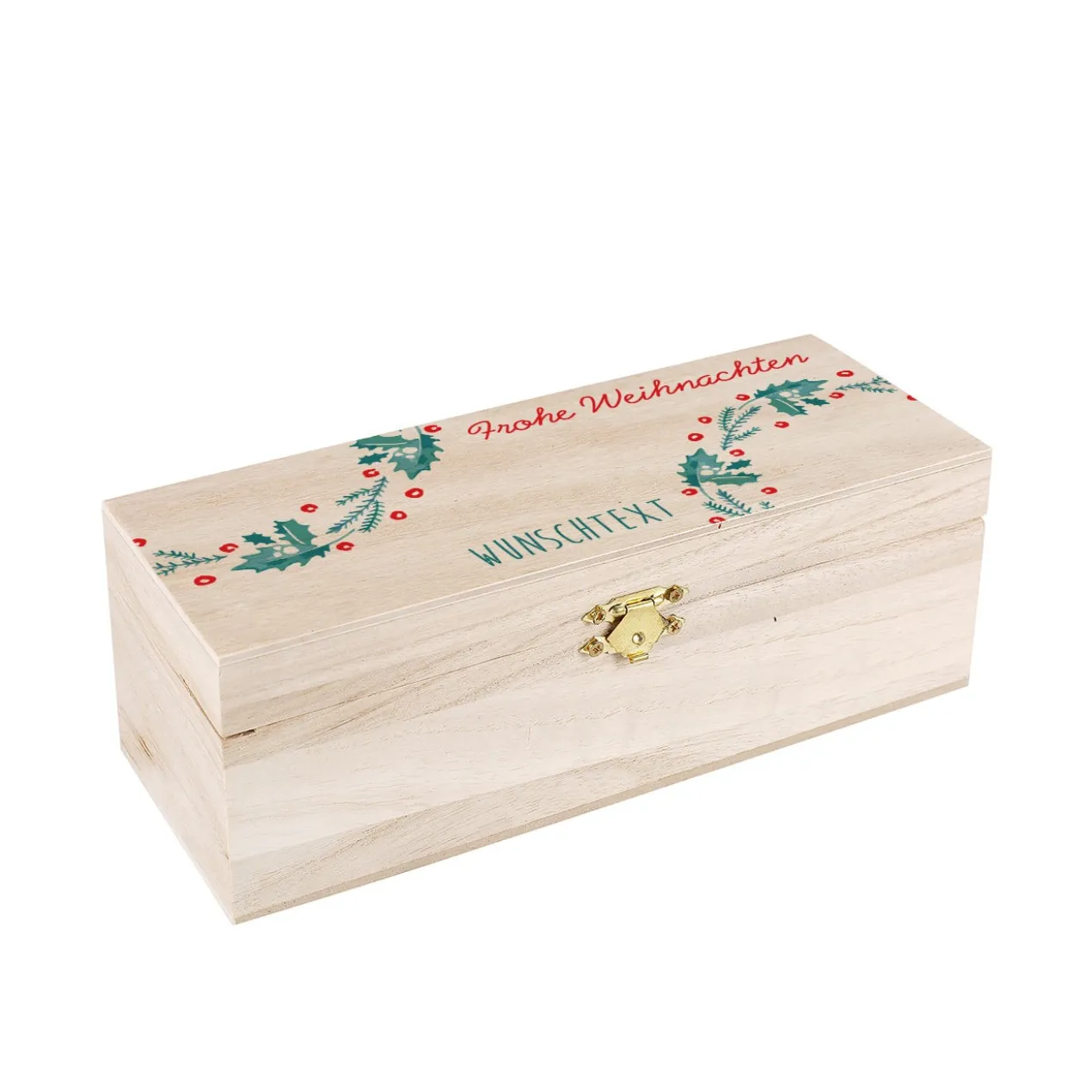Personalisierbare Teebox aus Holz zu Weihnachten mit 3 Fächern | Weihnachtskranz