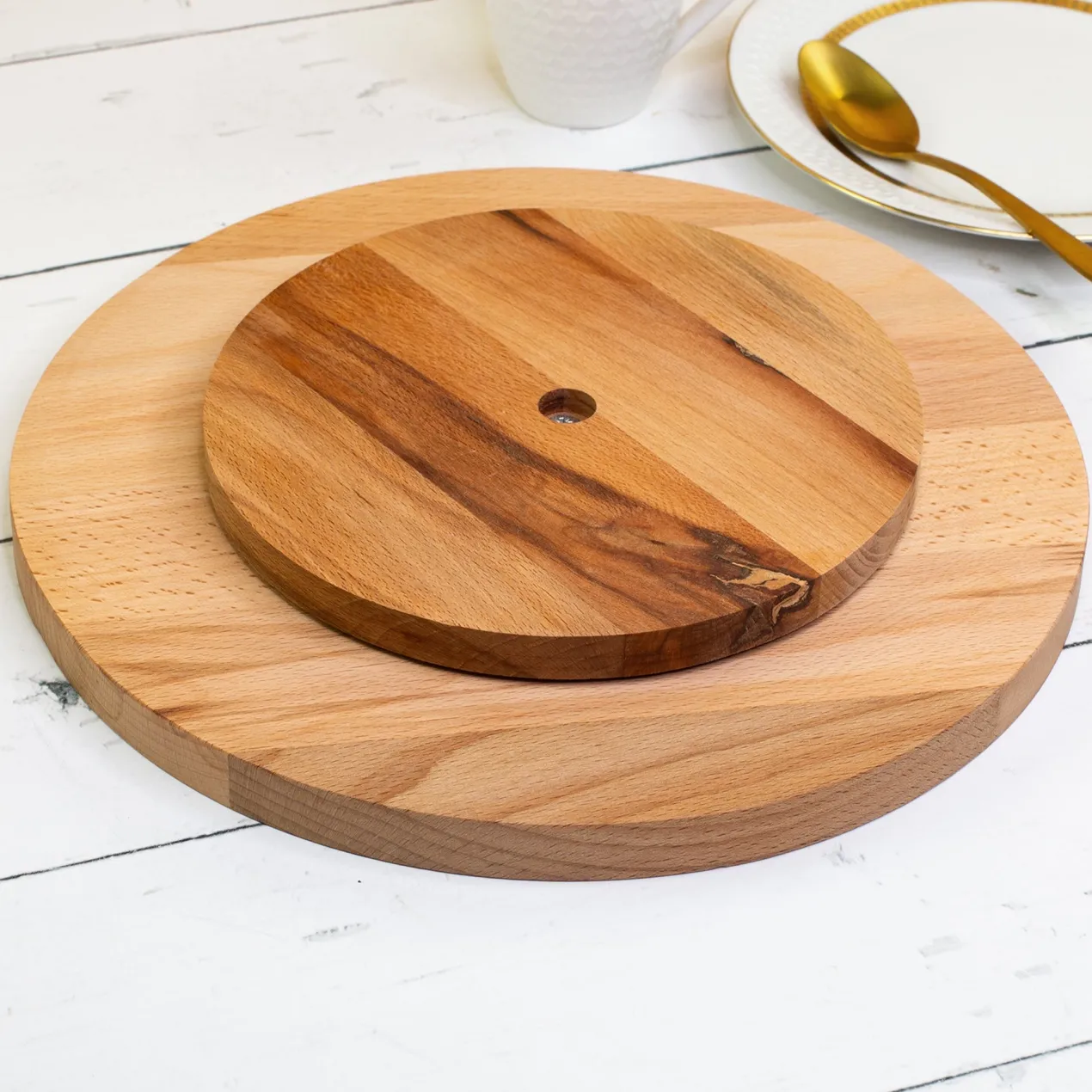 Personalisierbare Tortenplatte drehbar aus Holz mit Gravur | 30 cm | Servierplatte zur Hochzeit