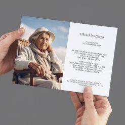 Personalisierbare Trauerkarte mit Foto | Klappkarte in Grautönen mit Calla-Motiv