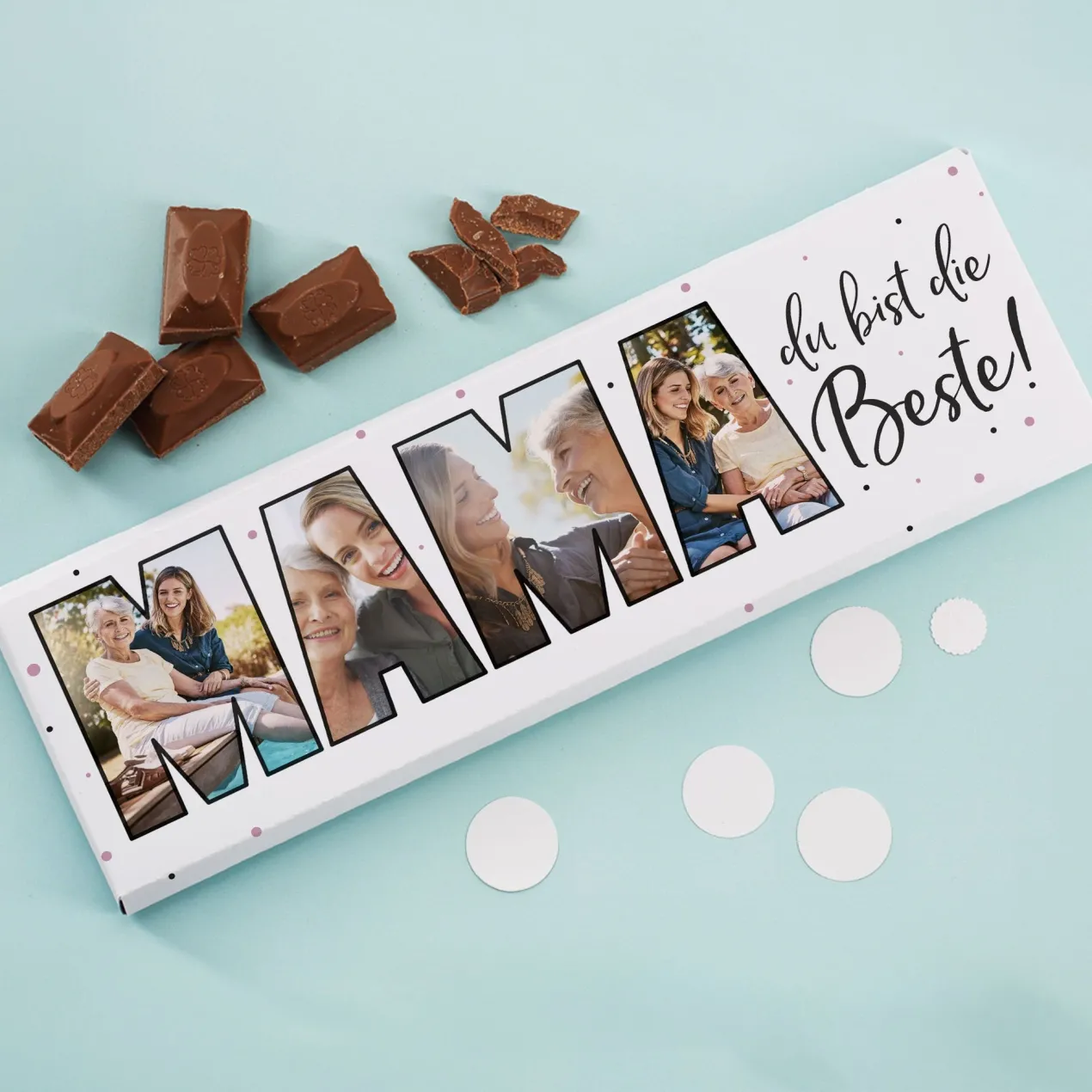 Personalisierbare XXL Schokolade mit 4 Fotos als Geschenk für die beste Mama | 300 g