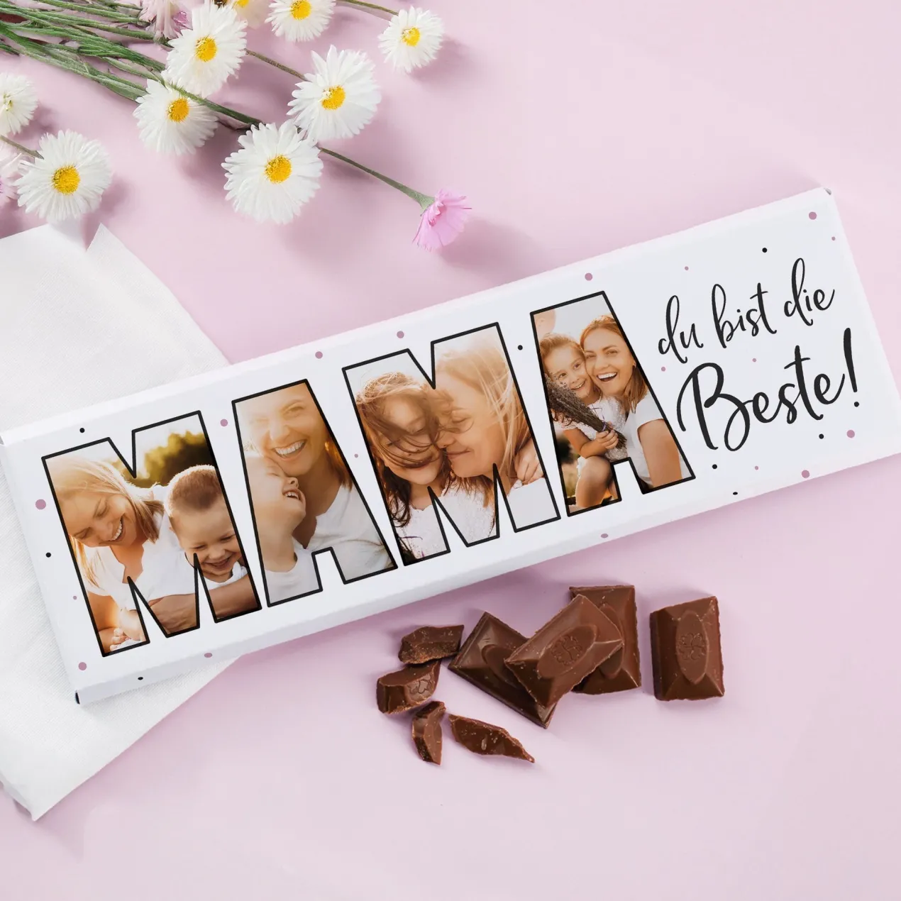 Personalisierbare XXL Schokolade mit 4 Fotos als Geschenk für die beste Mama | 300 g