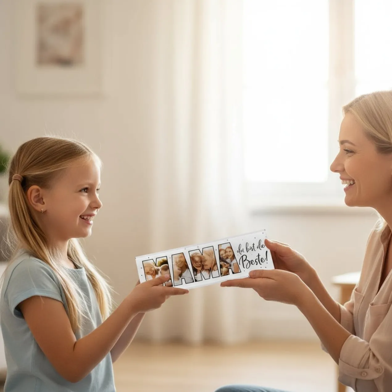 Personalisierbare XXL Schokolade mit 4 Fotos als Geschenk für die beste Mama | 300 g