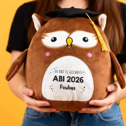 Personalisierte Abi-Eule mit Doktorhut | Kuscheltier zum Abitur & Schulabschluss mit Wunschtext