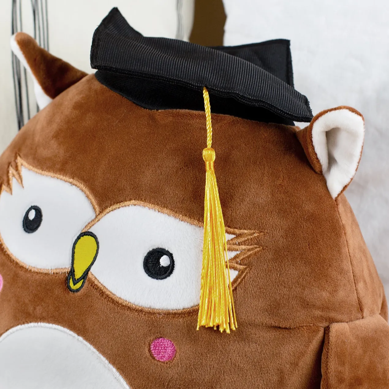 Personalisierte Abi-Eule 'Viel Glück' mit Wunschtext | Kuscheltier zum Schulabschluss & Abitur