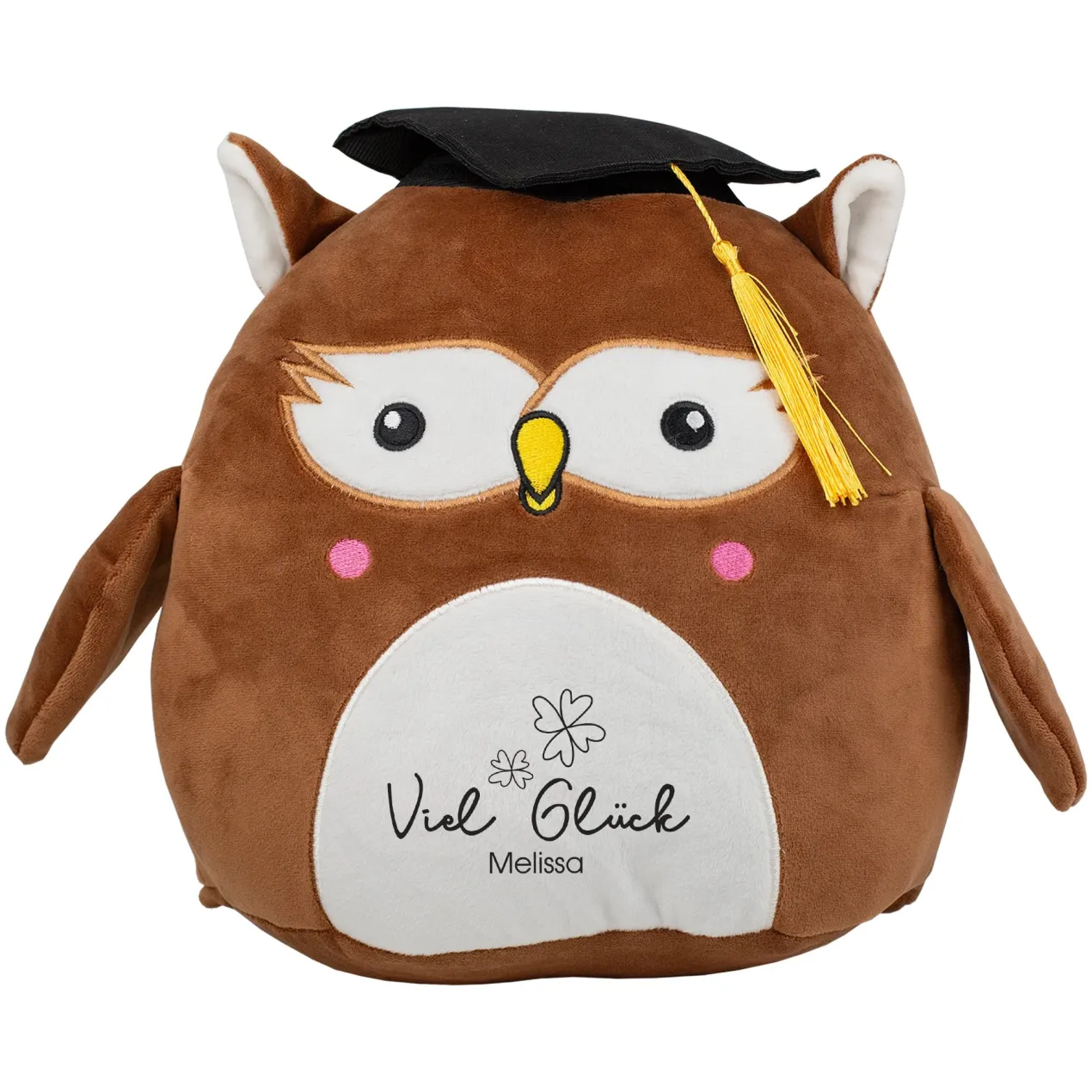 Personalisierte Abi-Eule 'Viel Glück' mit Wunschtext | Kuscheltier zum Schulabschluss & Abitur