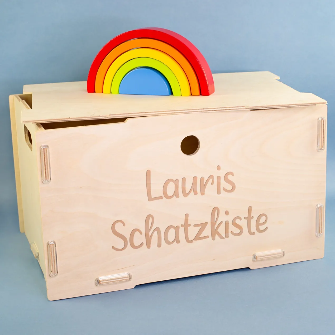 Personalisierte Allzweckbox BOB aus Holz von clipfritz mit Wunschtext | Stapelbare Aufbewahrungsbox