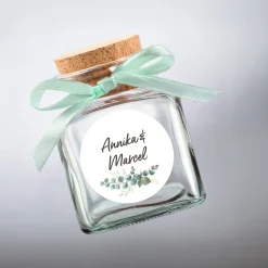 Personalisierte Aufkleber für Hochzeit, Taufe oder Kommunion im 24er Set | Eukalyptus