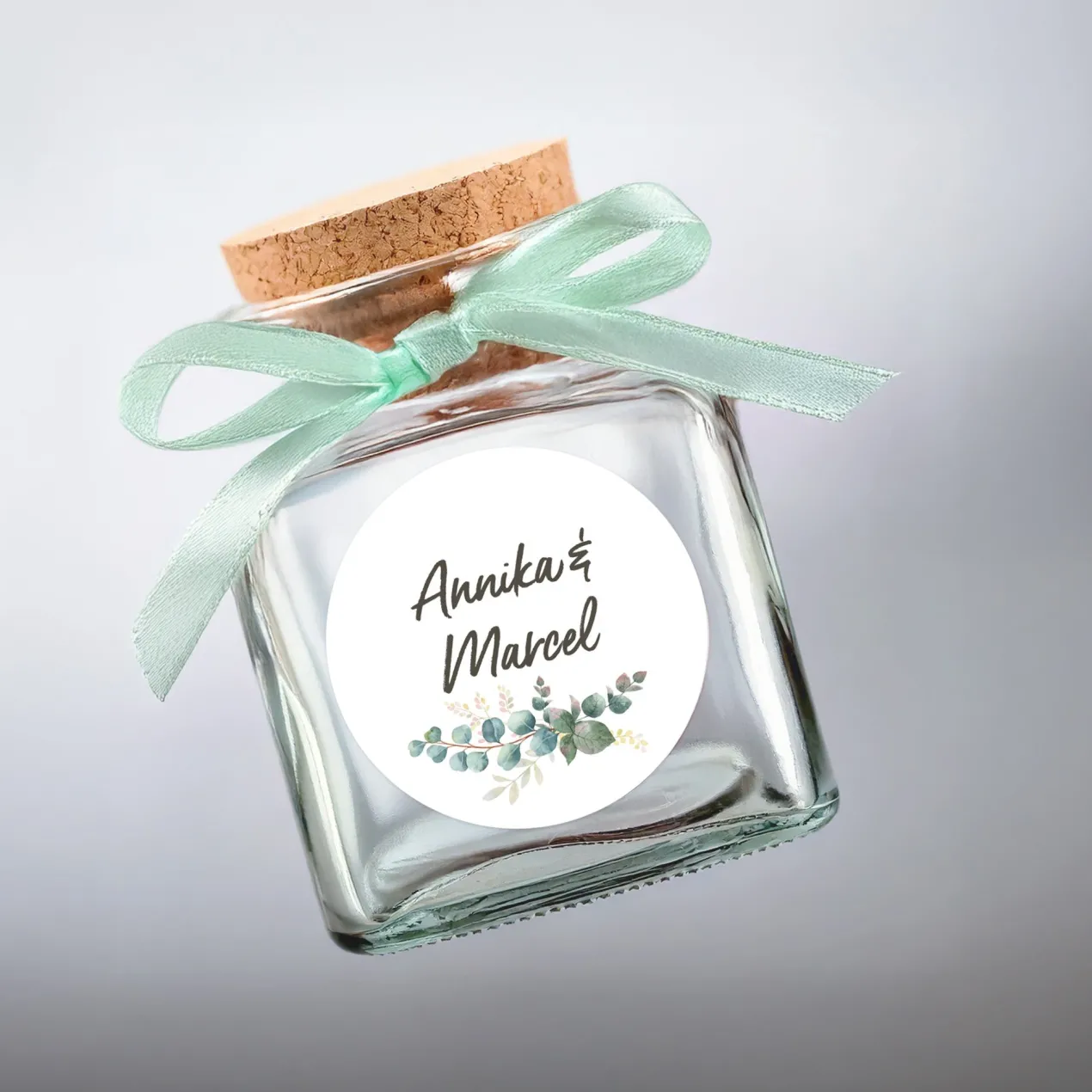 Personalisierte Aufkleber für Hochzeit, Taufe oder Kommunion im 24er Set | Eukalyptus