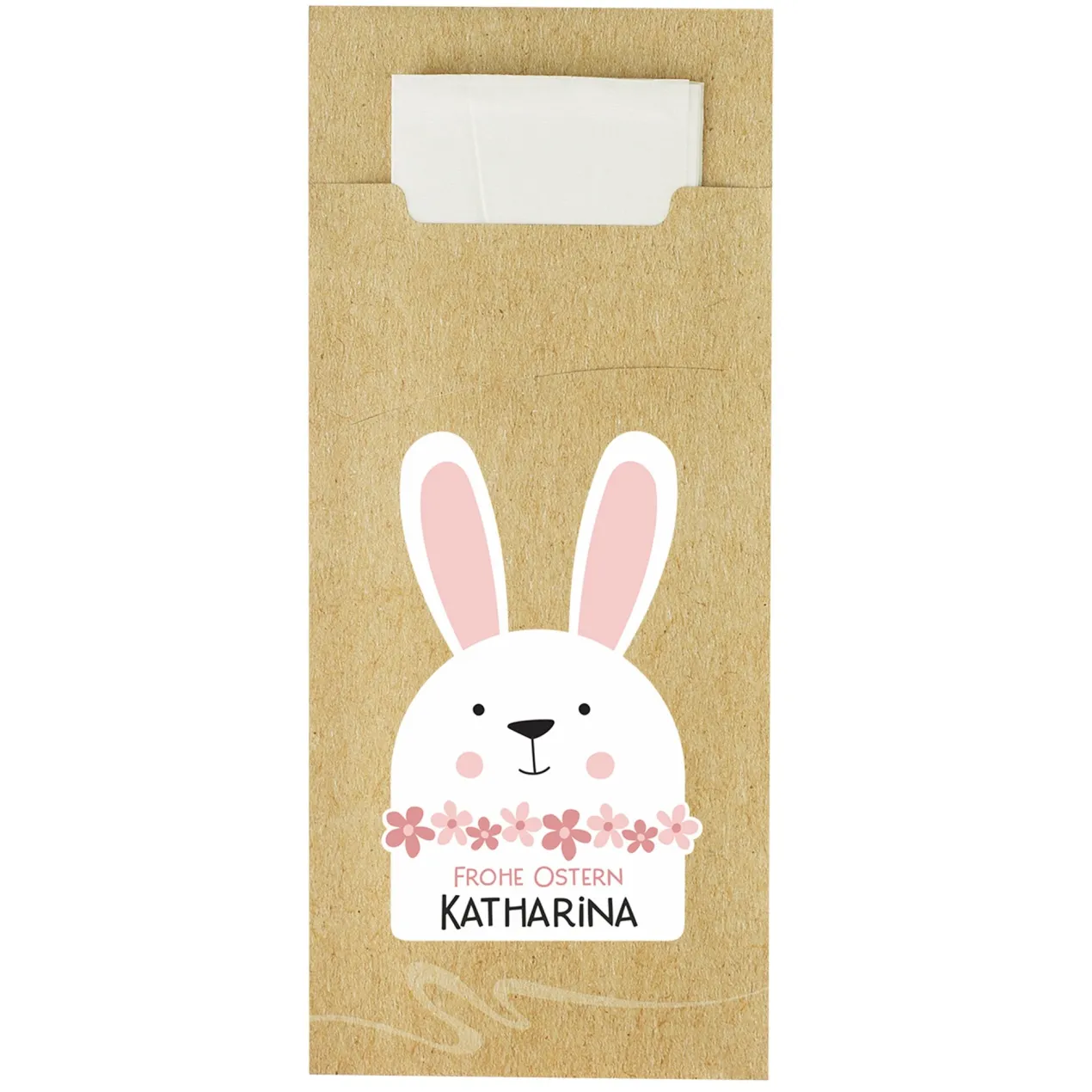 Personalisierte Bestecktasche zu Ostern mit Hasen-Motiv und Wunschtext inkl. Serviette | Tischdeko