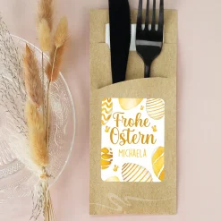 Personalisierte Bestecktasche zu Ostern mit Ostereier-Motiv und Name inkl. Serviette | Tischdeko