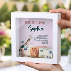 Personalisierte Bilderrahmen Spardose als Geschenk zu Abschluss, Abitur & Studium