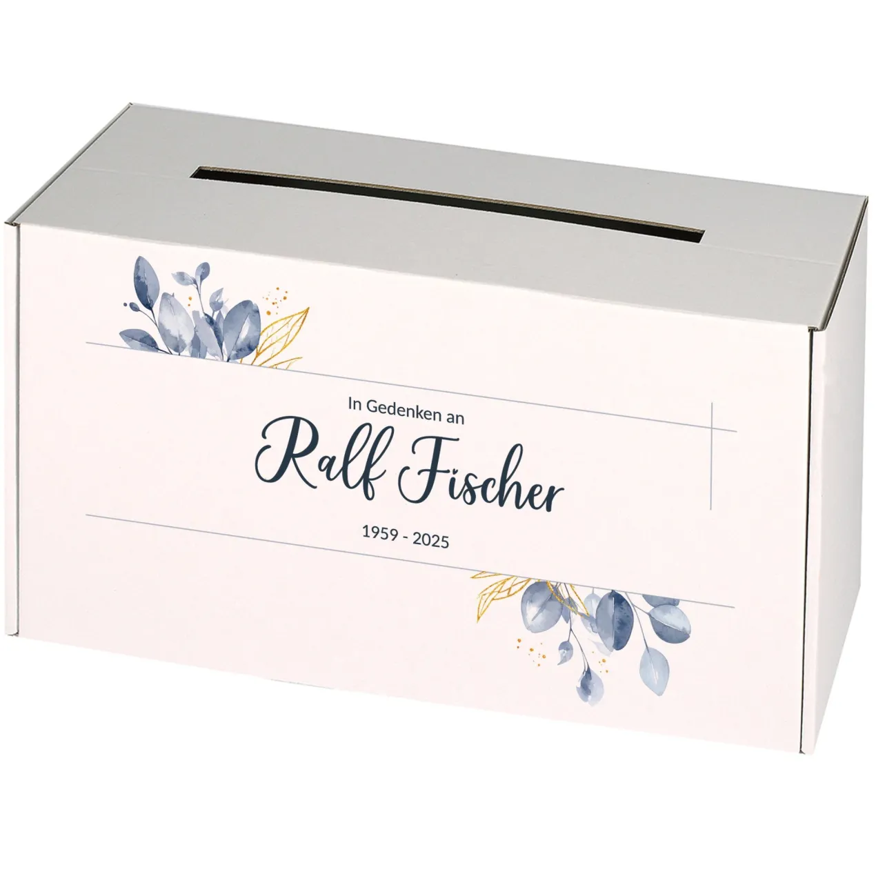 Personalisierte Briefbox für Trauerfeiern | Kondolenzbox mit Blattmotiv