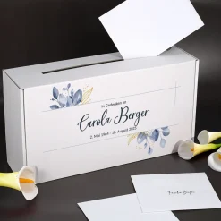 Personalisierte Briefbox für Trauerfeiern | Kondolenzbox mit Blattmotiv