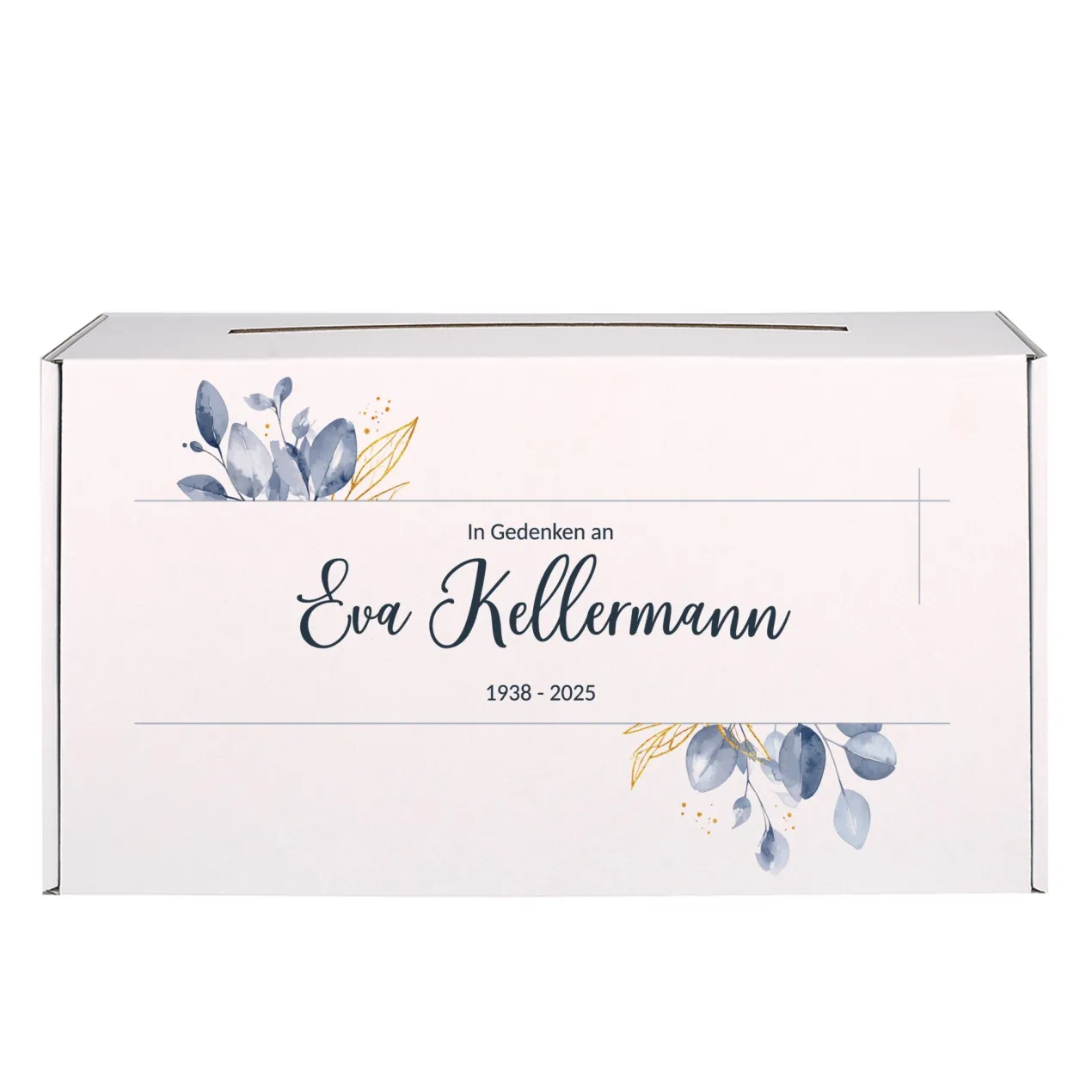 Personalisierte Briefbox für Trauerfeiern | Kondolenzbox mit Blattmotiv