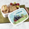 Personalisierte Brotdose mit Retro-Dampflok für kleine Eisenbahn-Fans | weiß