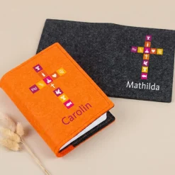 Personalisierte Buchhülle für Gotteslob & Gesangbuch mit Kreuz und Name | Geschenk für Mädchen und Frauen