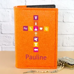 Personalisierte Buchhülle für Gotteslob & Gesangbuch mit Kreuz und Name | Geschenk für Mädchen und Frauen