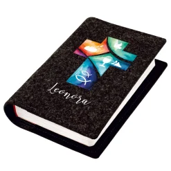 Personalisierte Buchhülle für Gotteslob & Gesangbuch mit Watercolor Kreuz | Anthrazit oder Orange