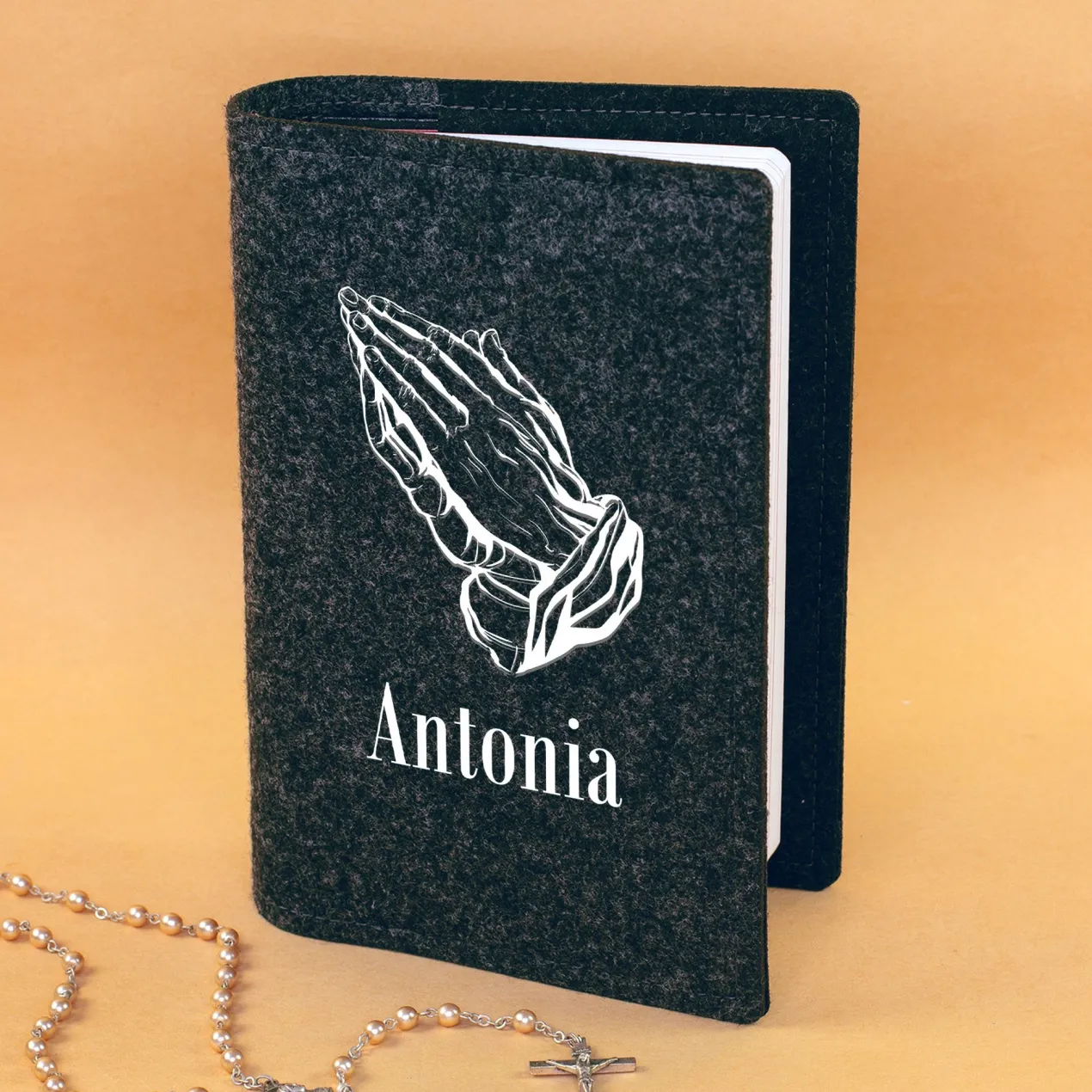 Personalisierte Buchhülle für Gotteslob mit Motiv betende Hände & Name | Hülle für Gesangbuch & Bibel