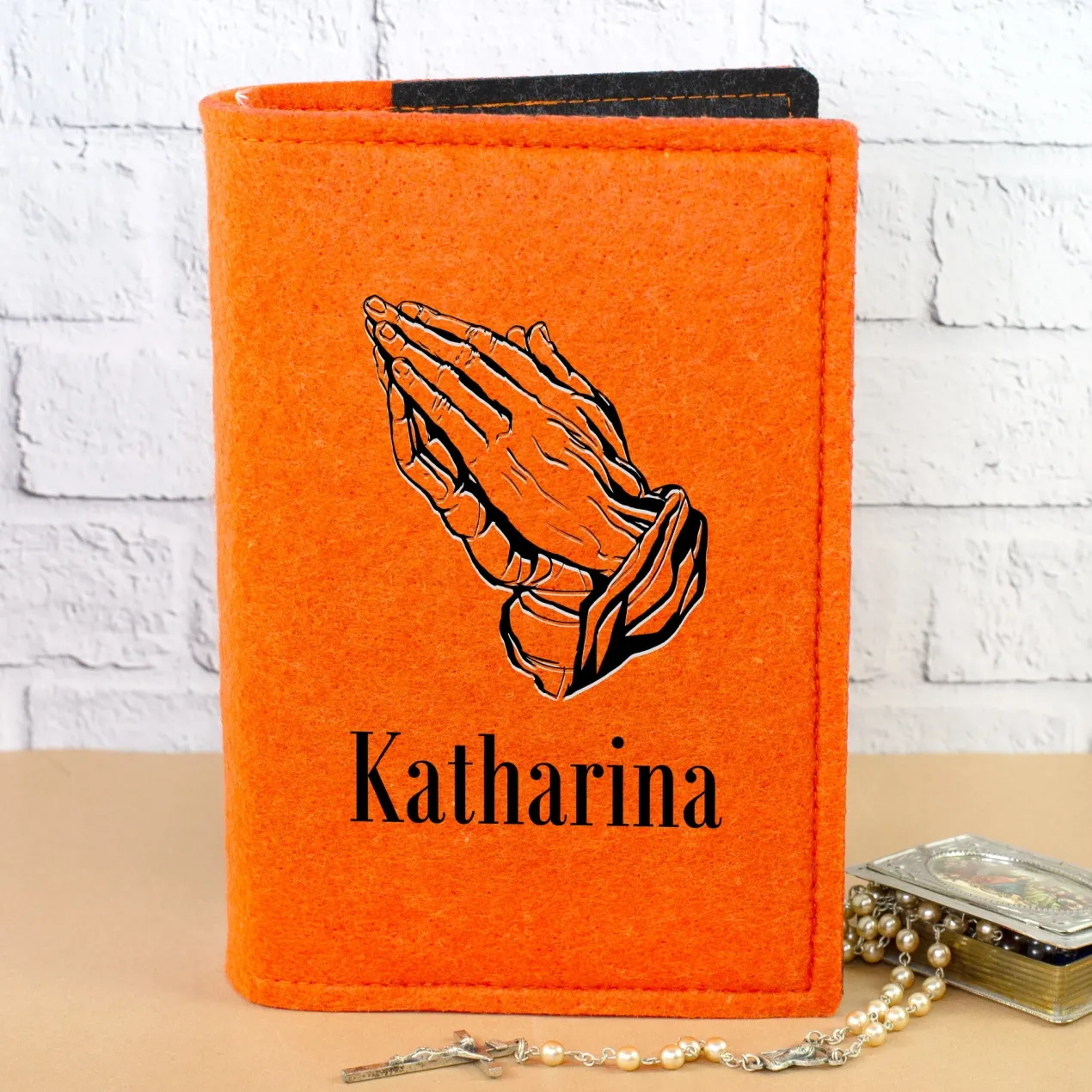 Personalisierte Buchhülle für Gotteslob mit Motiv betende Hände & Name | Hülle für Gesangbuch & Bibel