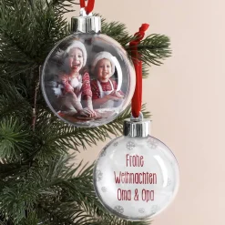 personalisierte Christbaum-Kugel mit Foto und Wunschtext