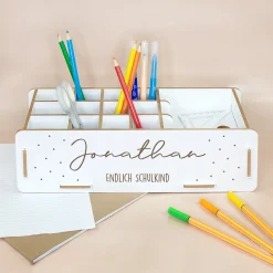 Personalisierte clipfritz Stiftebox aus Holz mit Name | Schreibtisch Organizer als Geschenk