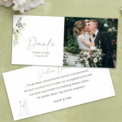 Personalisierte Dankeskarte zur Hochzeit mit Foto & Wunschtext | Blumenmotive DIN lang mit Umschlag