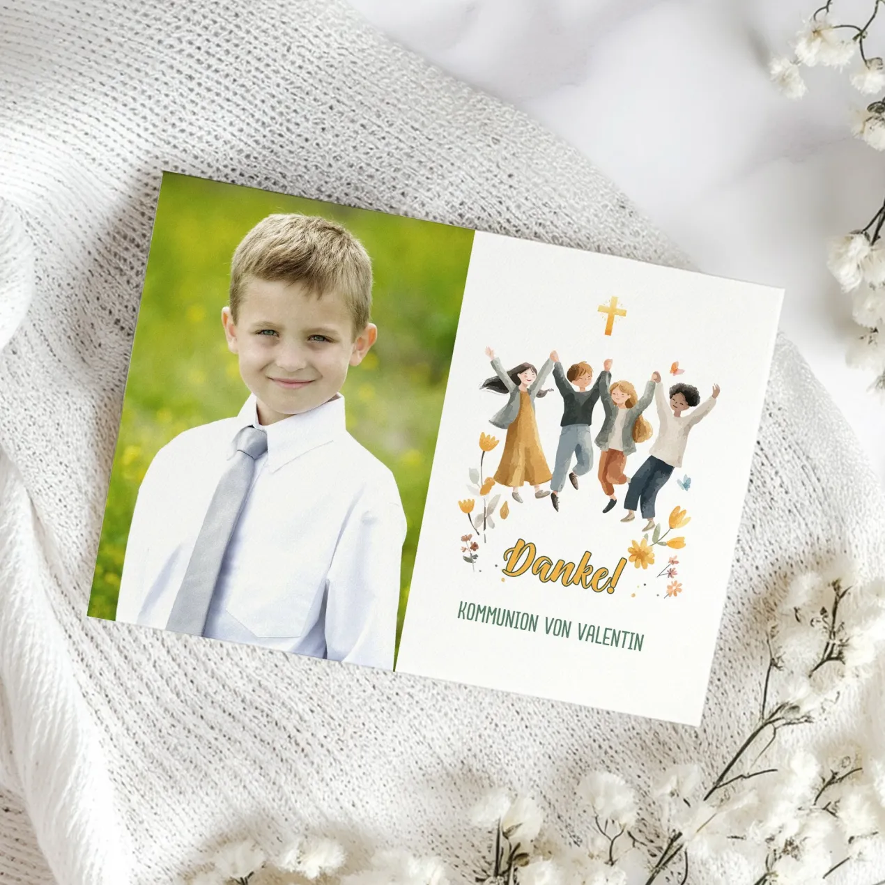 Personalisierte Danksagungskarte zur 1. Heiligen Kommunion mit Foto & Text | Ihr seid meine Freunde